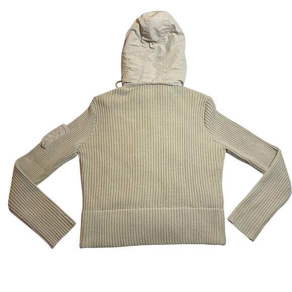Glimmer Full Zip Knit Jacket w/ Fur Trim Hood Size L Y2K Hip Hop Neutral Casual - Picture 2 of 8